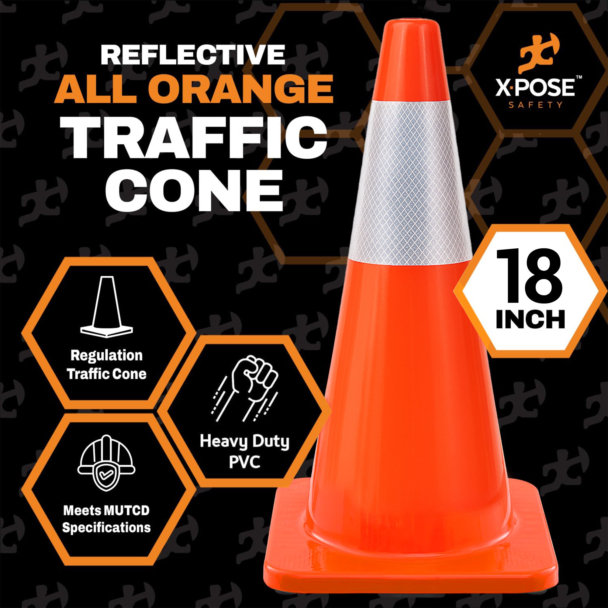 18" All Orange Traffic Cones