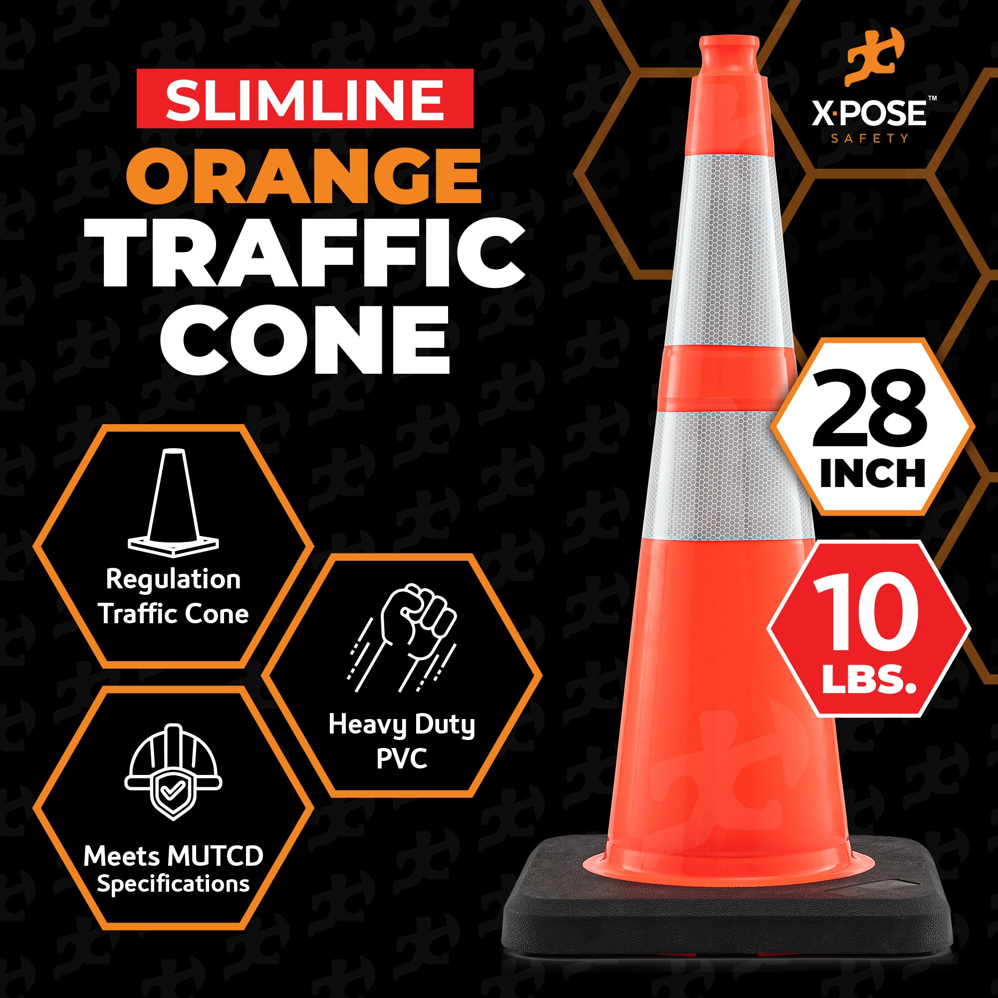 28" Slimline Orange Traffic Cone