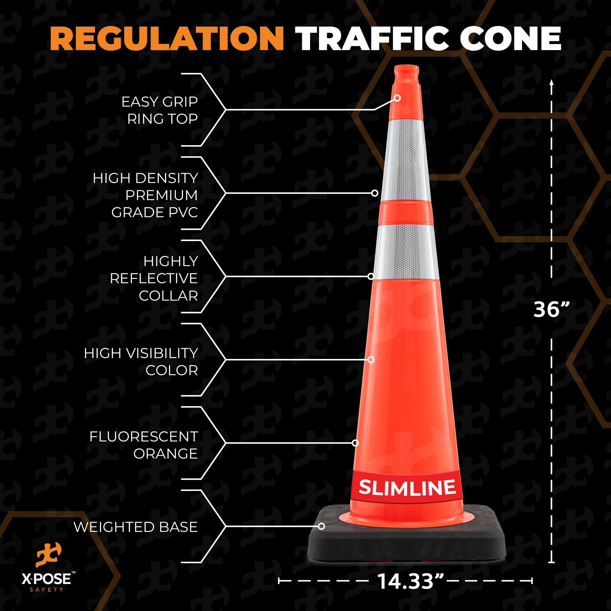 36" Slimline Orange Traffic Cone