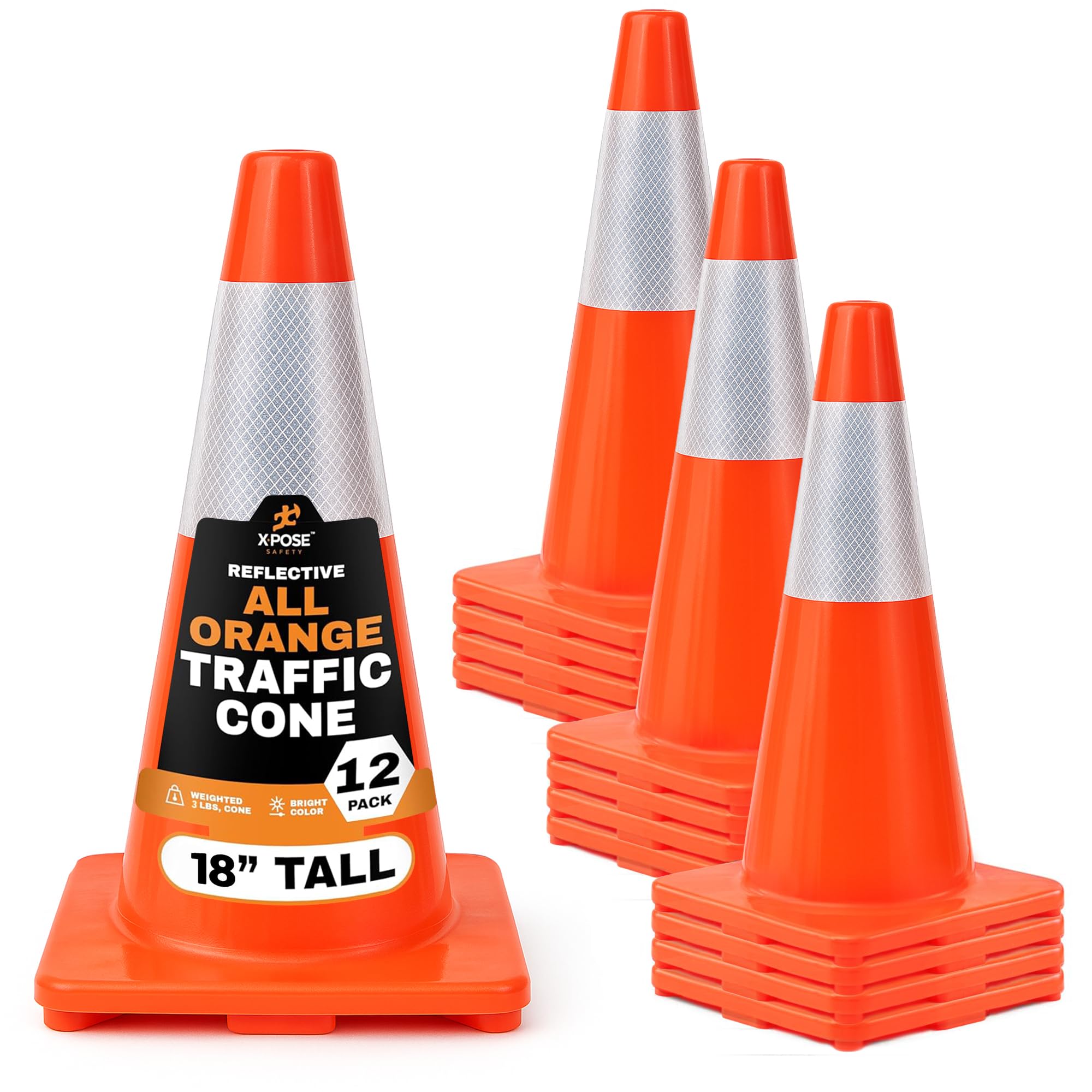 18" All Orange Traffic Cones