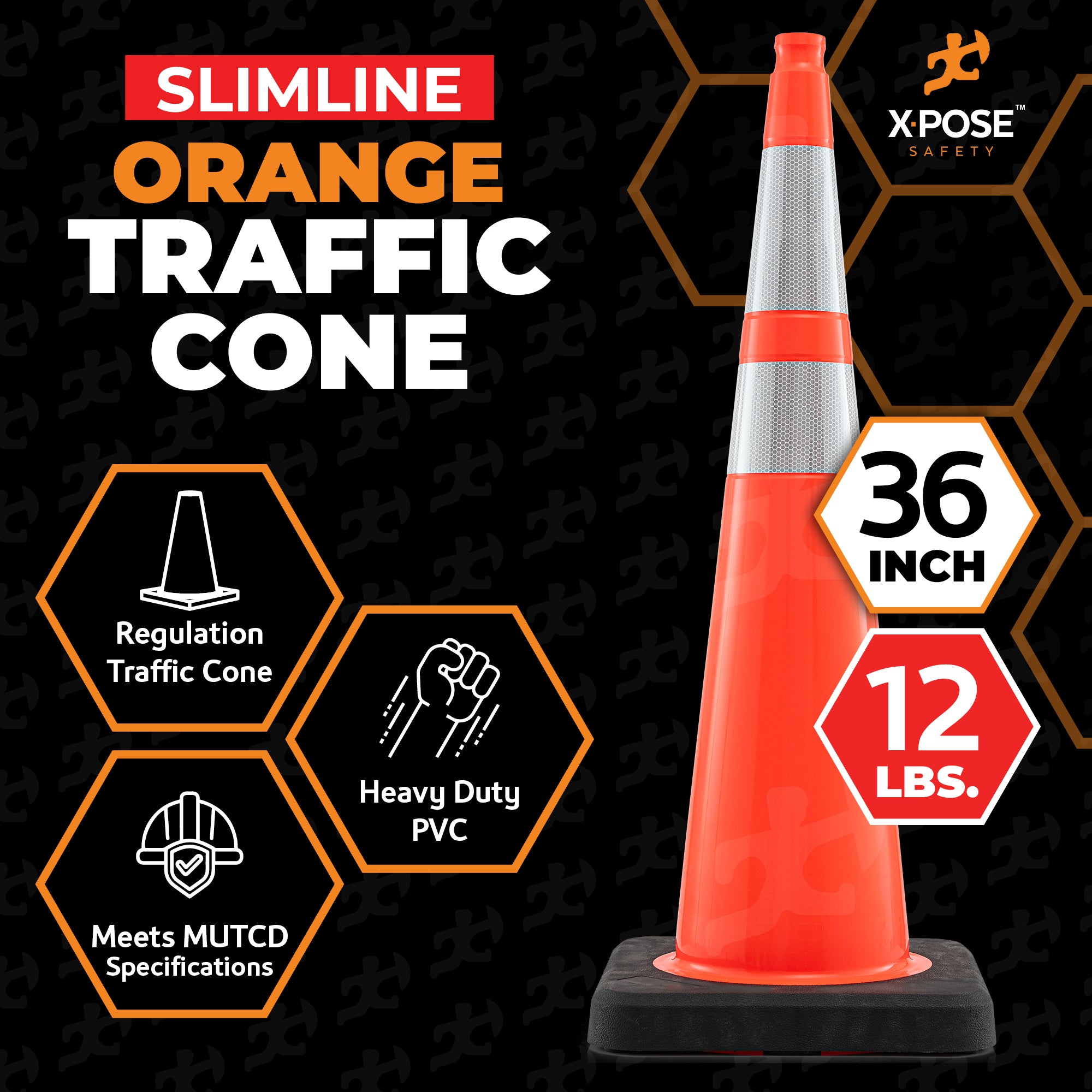 36" Slimline Orange Traffic Cone