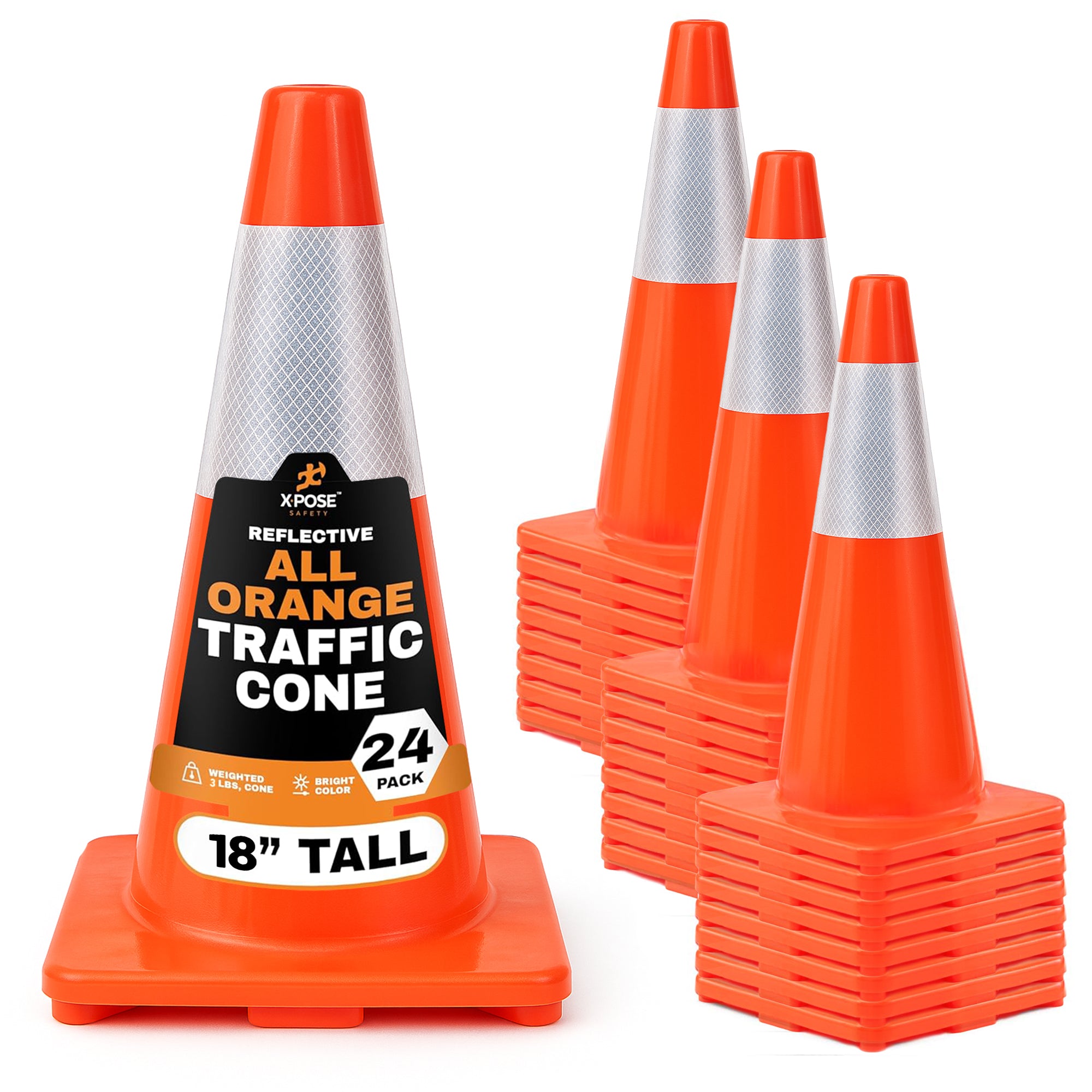 18" All Orange Traffic Cones