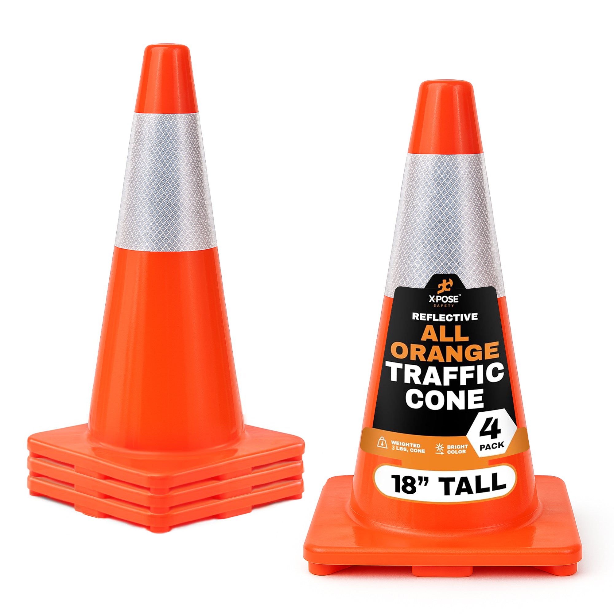 18" All Orange Traffic Cones