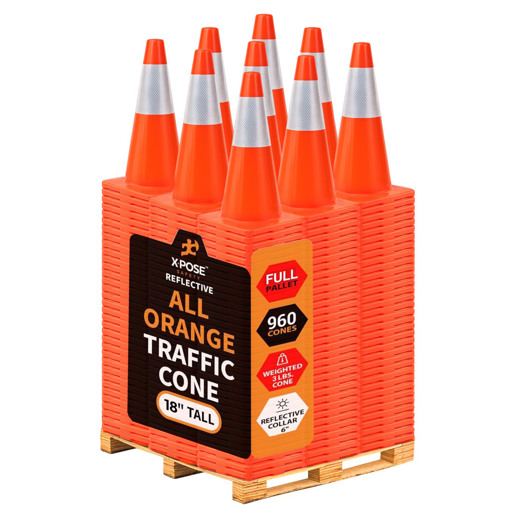 18" All Orange Traffic Cones