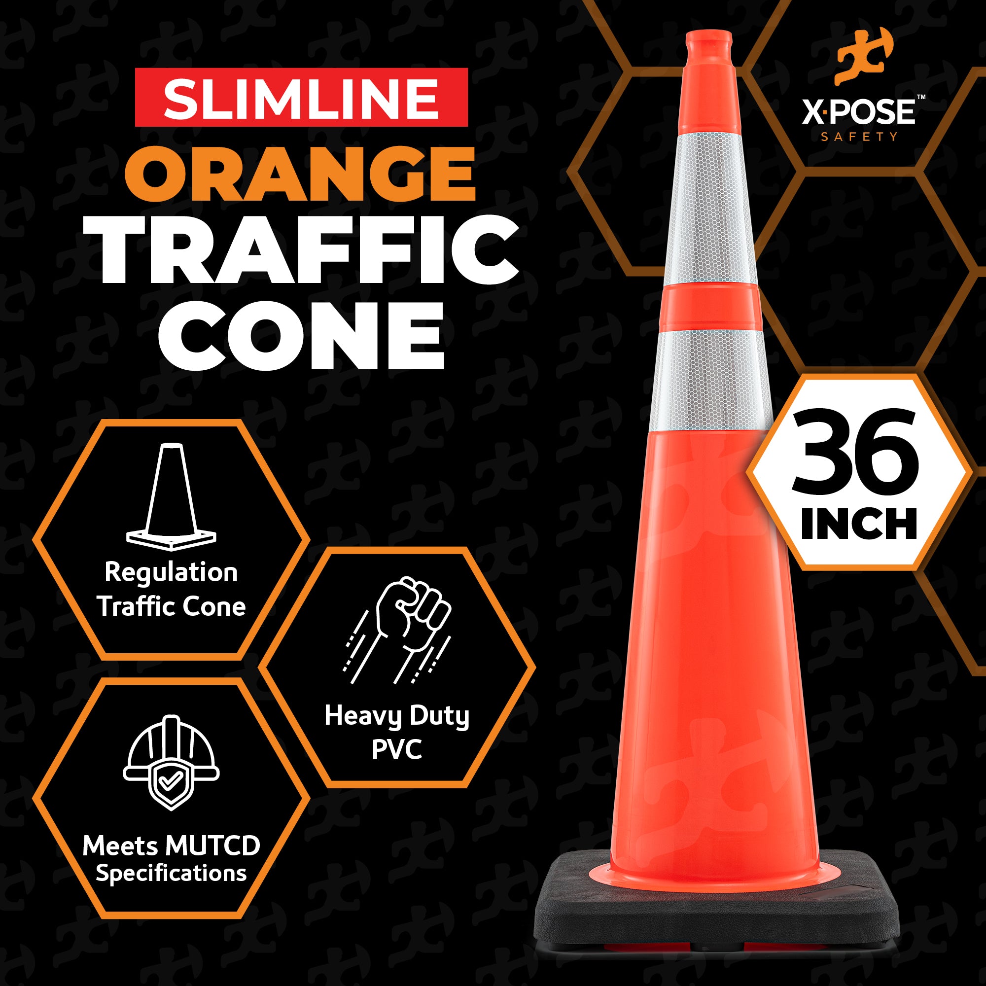 36" Slimline Orange Traffic Cone